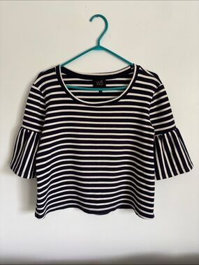 W5 Navy and White Striped Short Bell Sleeve Tee
